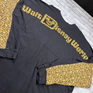 Disney Spirit Jersey Women XXL Black Leopard Print Walt Disney World EUC